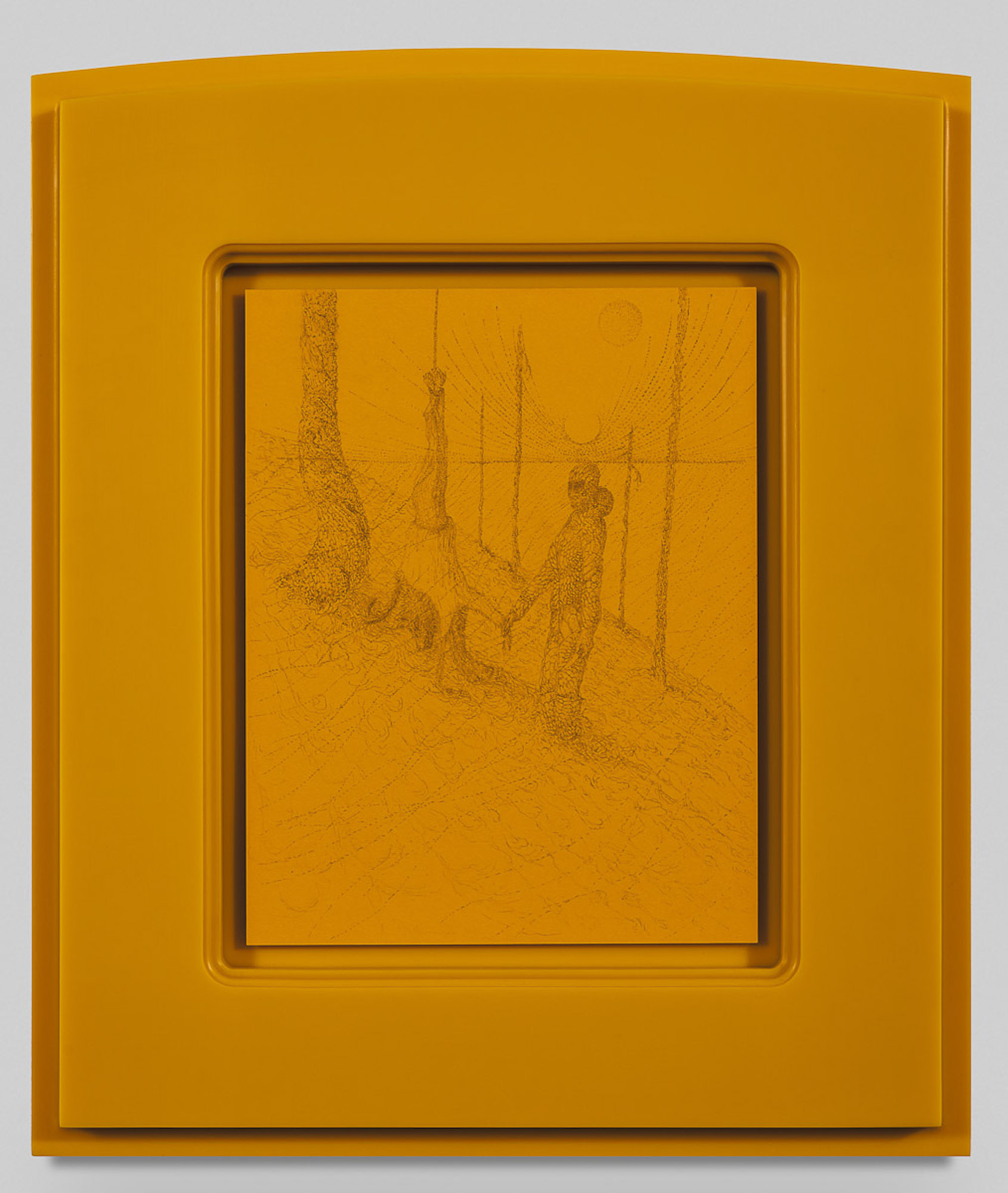<i>Fascia</i>, 2019<br>Graphite on paper in ultra high molecular weight plastic frame<br>21 1/8 x 17 7/8 x 1 3/8 inches (53.7 x 45.4 x 3.5 cm) framed